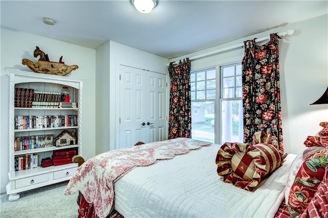 carpeted bedroom featuring a closet