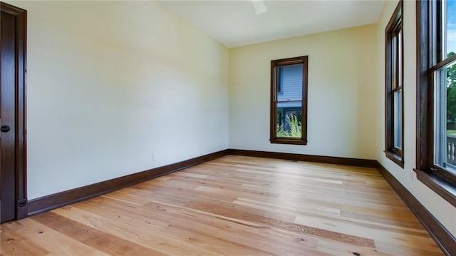 spare room featuring light hardwood / wood-style flooring and a healthy amount of sunlight