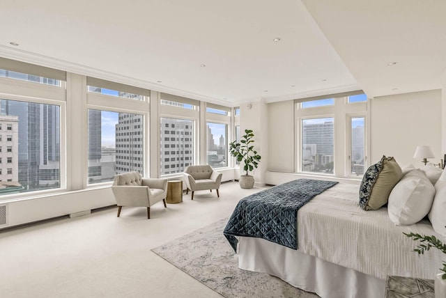 carpeted bedroom featuring multiple windows