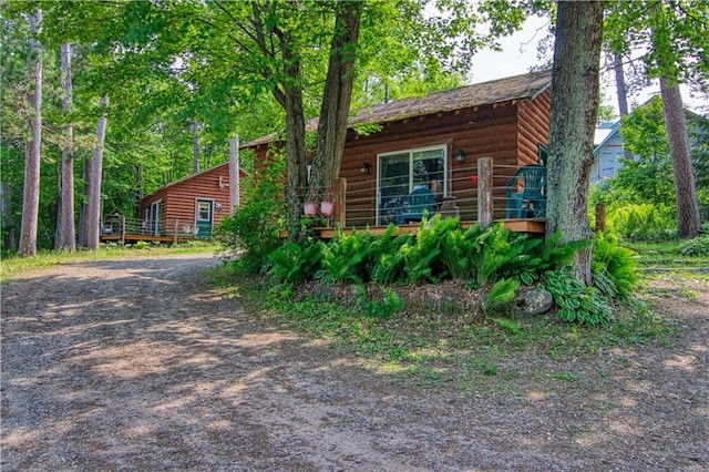 view of log cabin