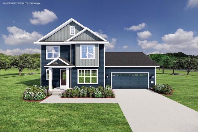 view of front of property featuring a garage and a front lawn