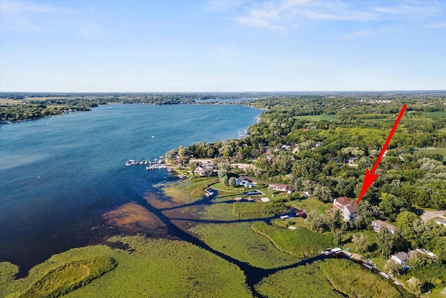 aerial view featuring a water view