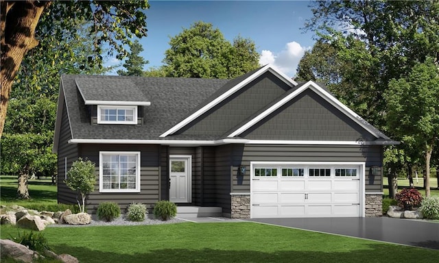 craftsman-style house featuring a front lawn and a garage