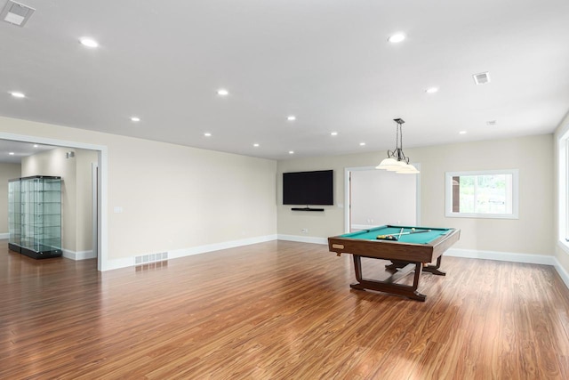 recreation room featuring light hardwood / wood-style floors and pool table