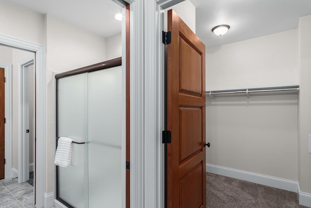 spacious closet with light carpet