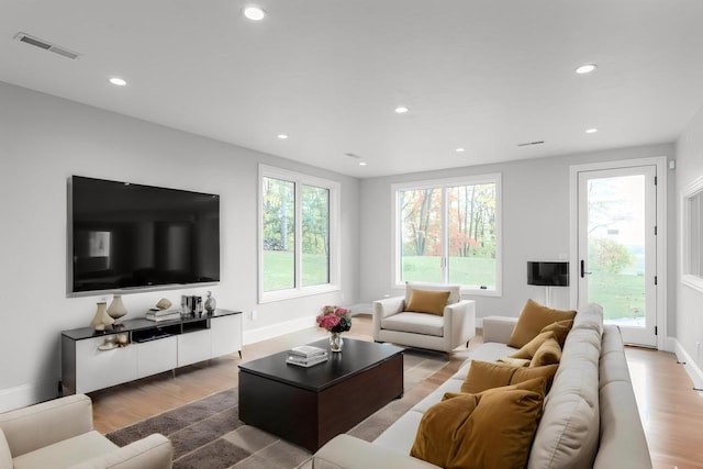 living room with light hardwood / wood-style floors