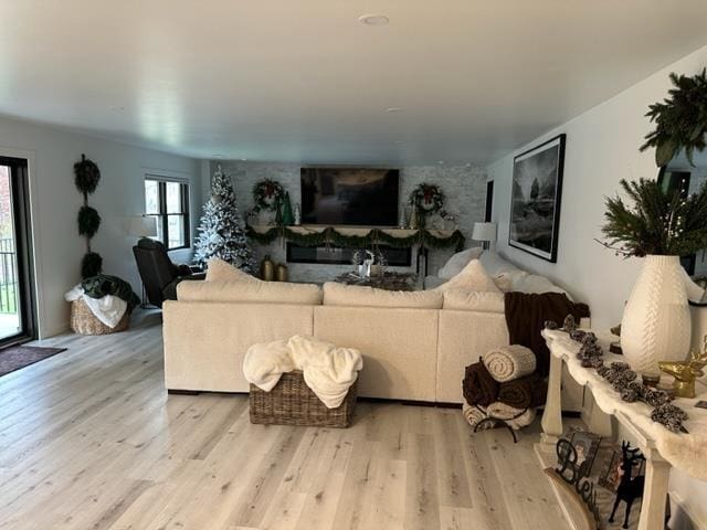 living room with light wood-type flooring