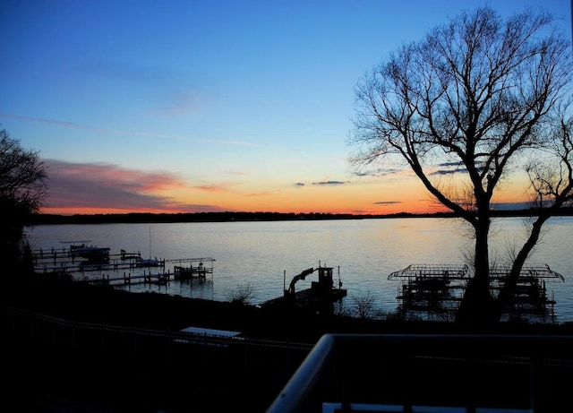 view of dock with a water view