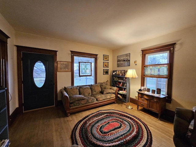 living room with light hardwood / wood-style flooring