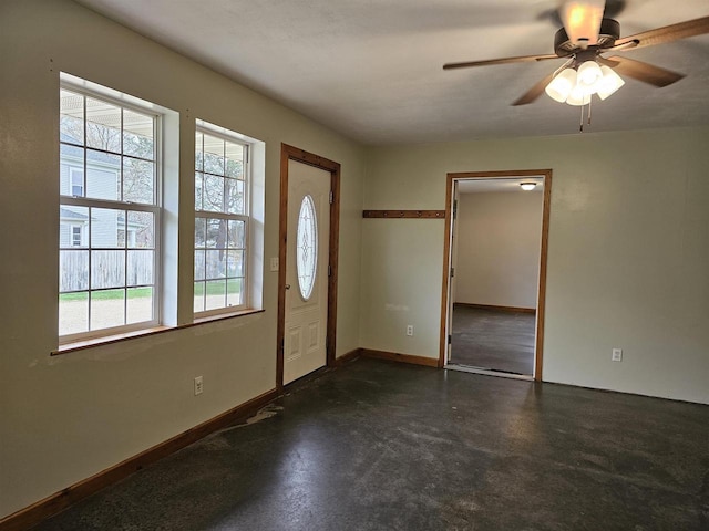 foyer with ceiling fan