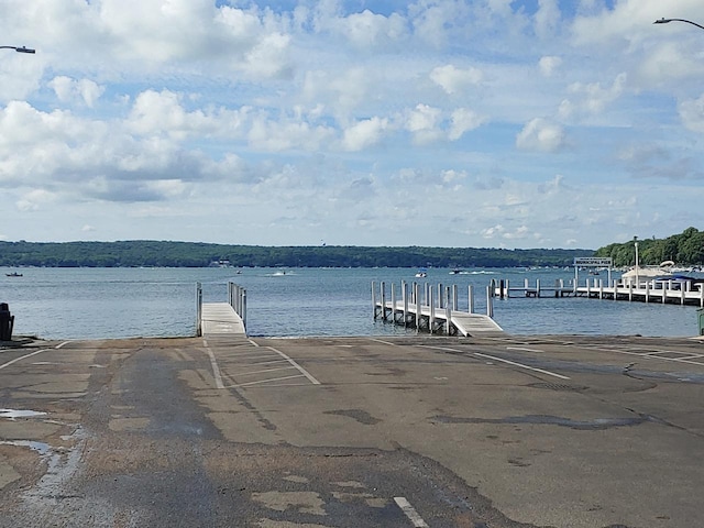 dock area with a water view