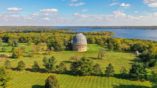 bird's eye view featuring a water view and a rural view