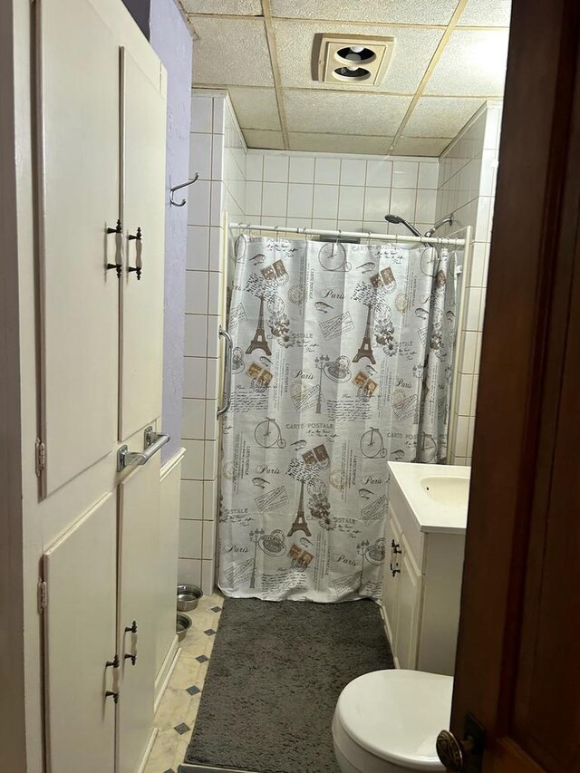 S1205 County Road Y, Wonewoc, WI 53968 - bathroom featuring toilet, vanity, a drop ceiling, and tile flooring