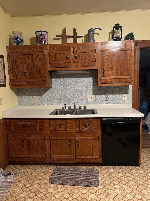 S1205 County Road Y, Wonewoc, WI 53968 - kitchen with black dishwasher, tasteful backsplash, and sink