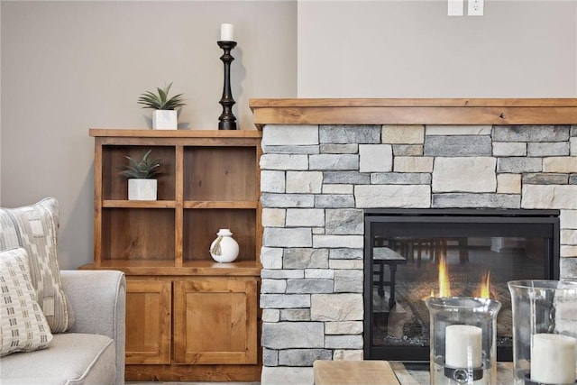 interior details featuring a fireplace