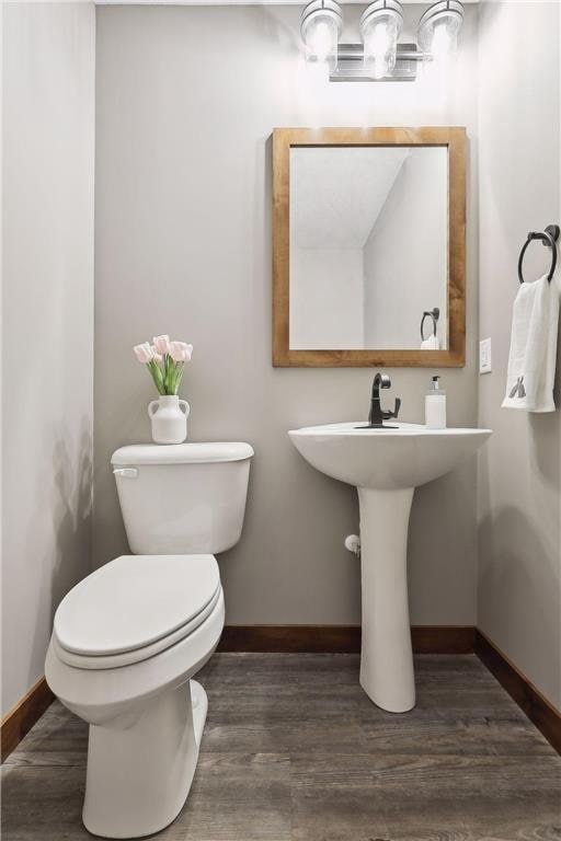 bathroom with wood-type flooring and toilet