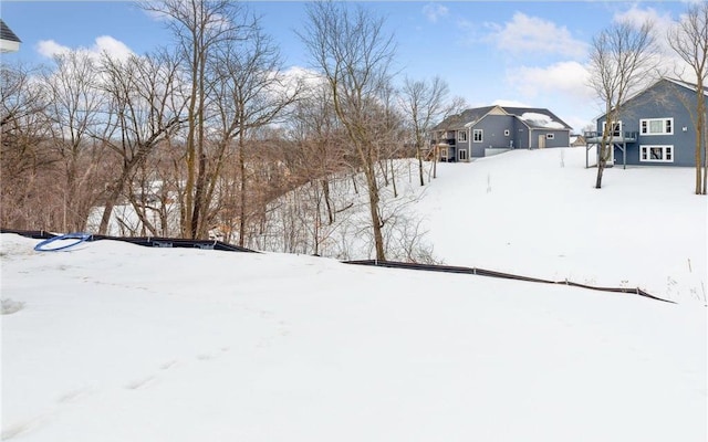 view of yard covered in snow