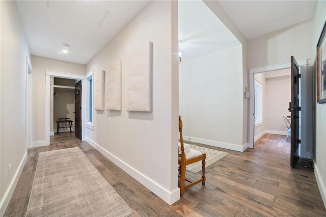 hallway featuring dark hardwood / wood-style flooring