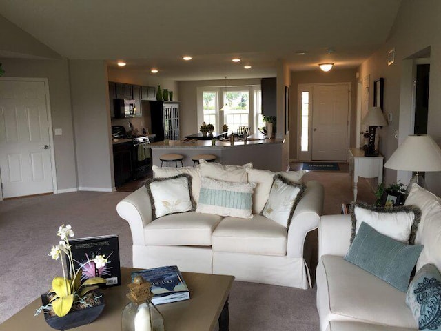 living room featuring carpet flooring