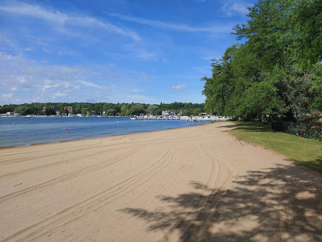 view of water feature with a view of the beach