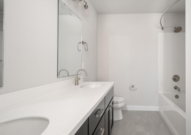 full bathroom featuring vanity, toilet, and shower / tub combination