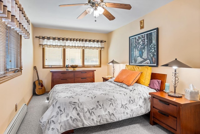 W1188 Spring Grove Rd, Green Lake, WI 54971 - carpeted bedroom featuring ceiling fan and a baseboard heating unit