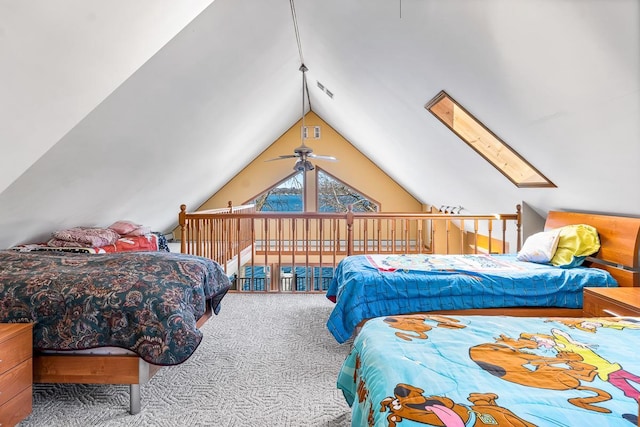 W1188 Spring Grove Rd, Green Lake, WI 54971 - bedroom featuring lofted ceiling with skylight and light colored carpet