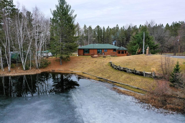 view of yard with a water view