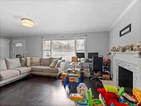 recreation room featuring ornamental molding