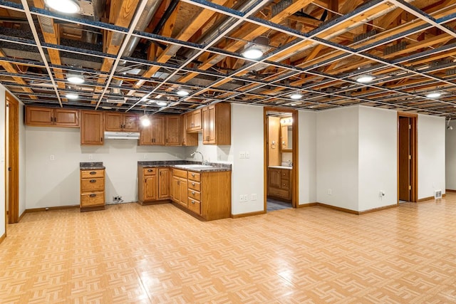 interior space with light parquet floors and sink