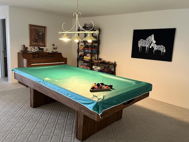 recreation room featuring billiards and carpet floors