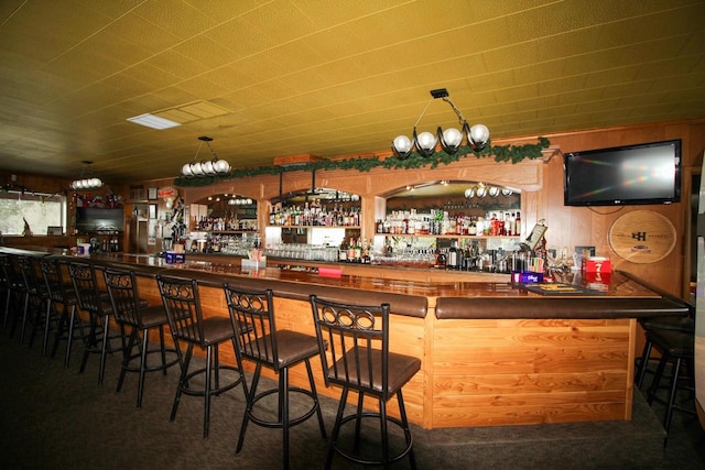 bar featuring dark colored carpet