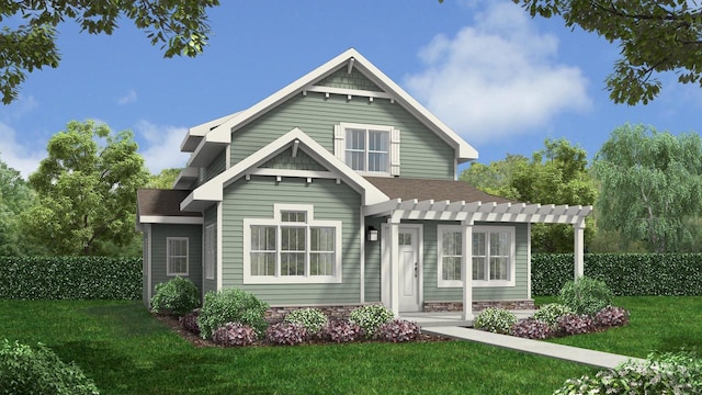 view of front of property featuring a front yard and a pergola