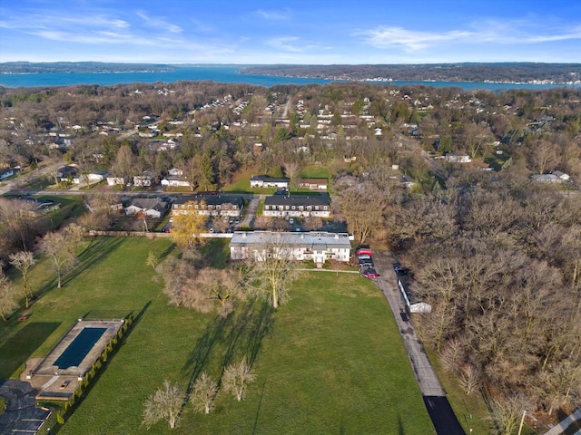 aerial view featuring a water view