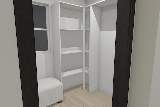 spacious closet with light hardwood / wood-style flooring