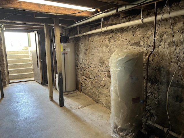 3367 County Road Y, Custer, WI 54423 - basement with water heater and stairway