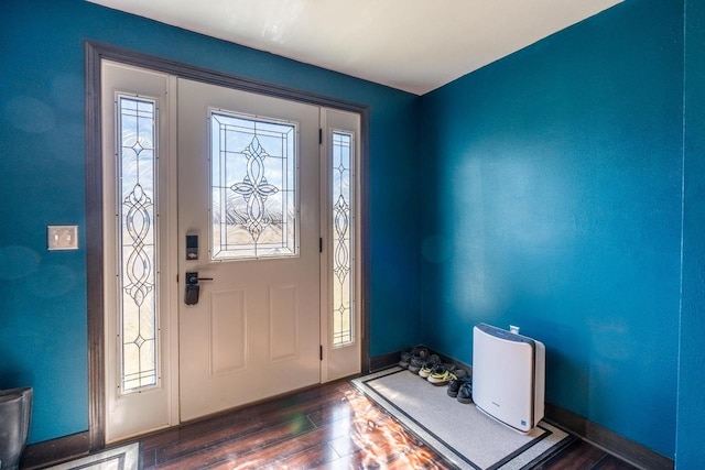 entryway with dark wood-type flooring and a healthy amount of sunlight