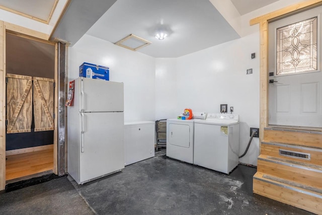 clothes washing area with hookup for an electric dryer, hookup for a washing machine, and washer and clothes dryer