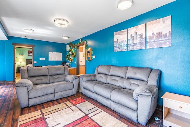 living room with dark wood-type flooring