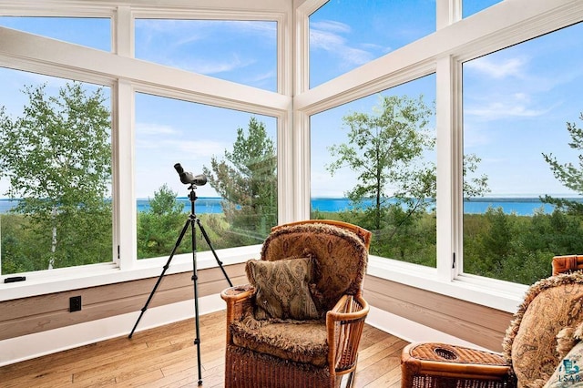 sunroom with a water view and plenty of natural light