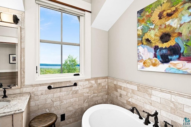 bathroom featuring tile walls, a wealth of natural light, and vanity