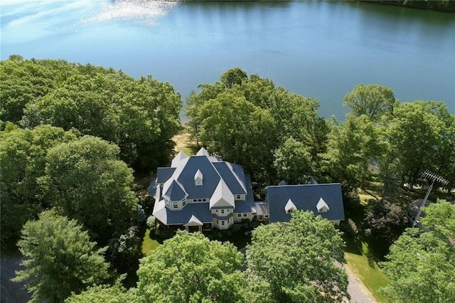 bird's eye view featuring a water view