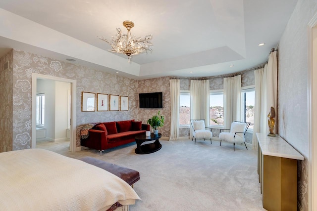 9809 Trappers Trl, Middleton, WI 53562 - carpeted bedroom with a raised ceiling and a chandelier