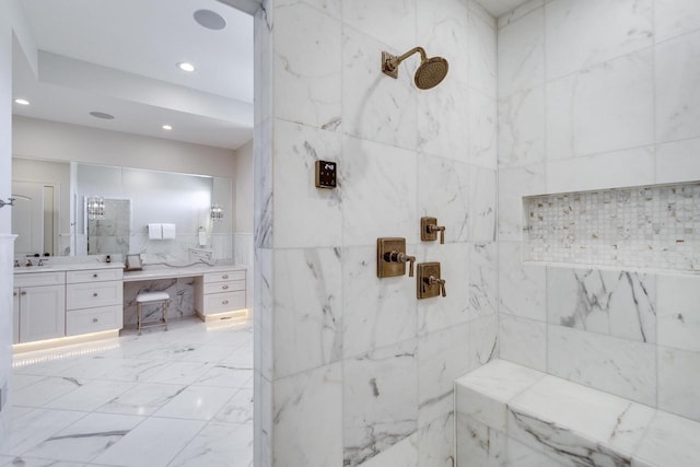 9809 Trappers Trl, Middleton, WI 53562 - bathroom with tiled shower and vanity