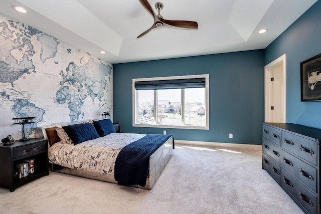 9809 Trappers Trl, Middleton, WI 53562 - carpeted bedroom featuring ceiling fan and a raised ceiling