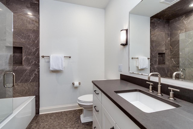 9809 Trappers Trl, Middleton, WI 53562 - full bathroom with tile flooring, toilet, vanity, and combined bath / shower with glass door