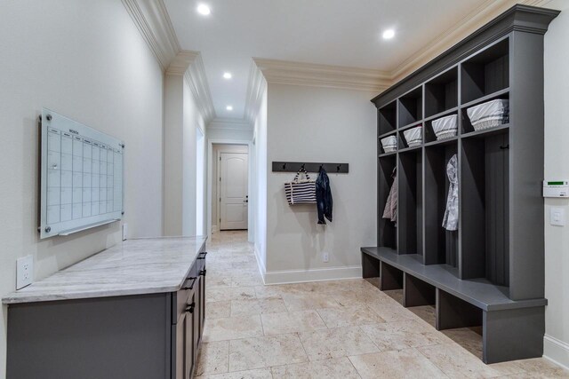 9809 Trappers Trl, Middleton, WI 53562 - mudroom featuring light tile floors and crown molding