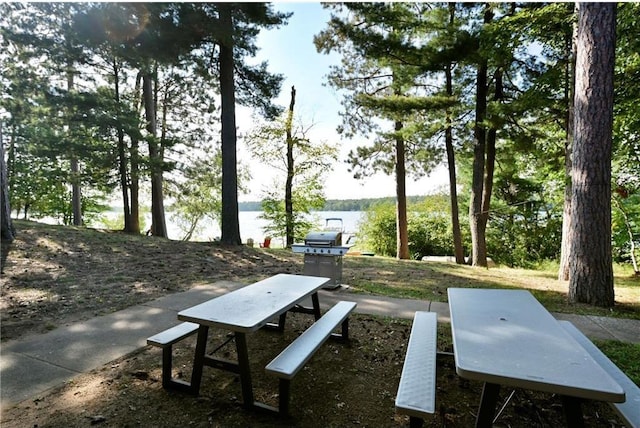 view of home's community with a water view