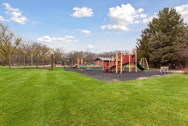 view of play area with a yard