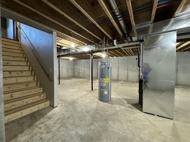 basement with heating unit and water heater